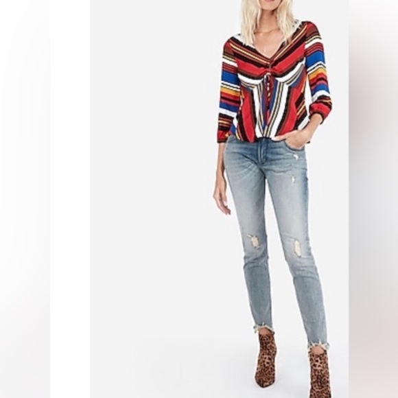 NWT Express Multi colored peplum Top shirt size XS - Picture 2 of 11